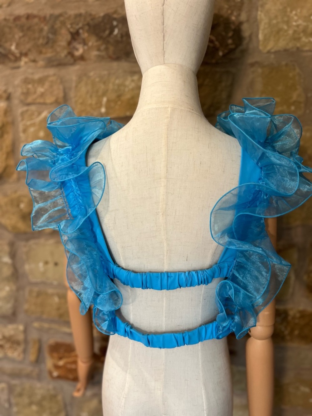 Free People “House Party” Organza Ruffle Crop Top Parrot Blue Size S/XS - Picture 4 of 6